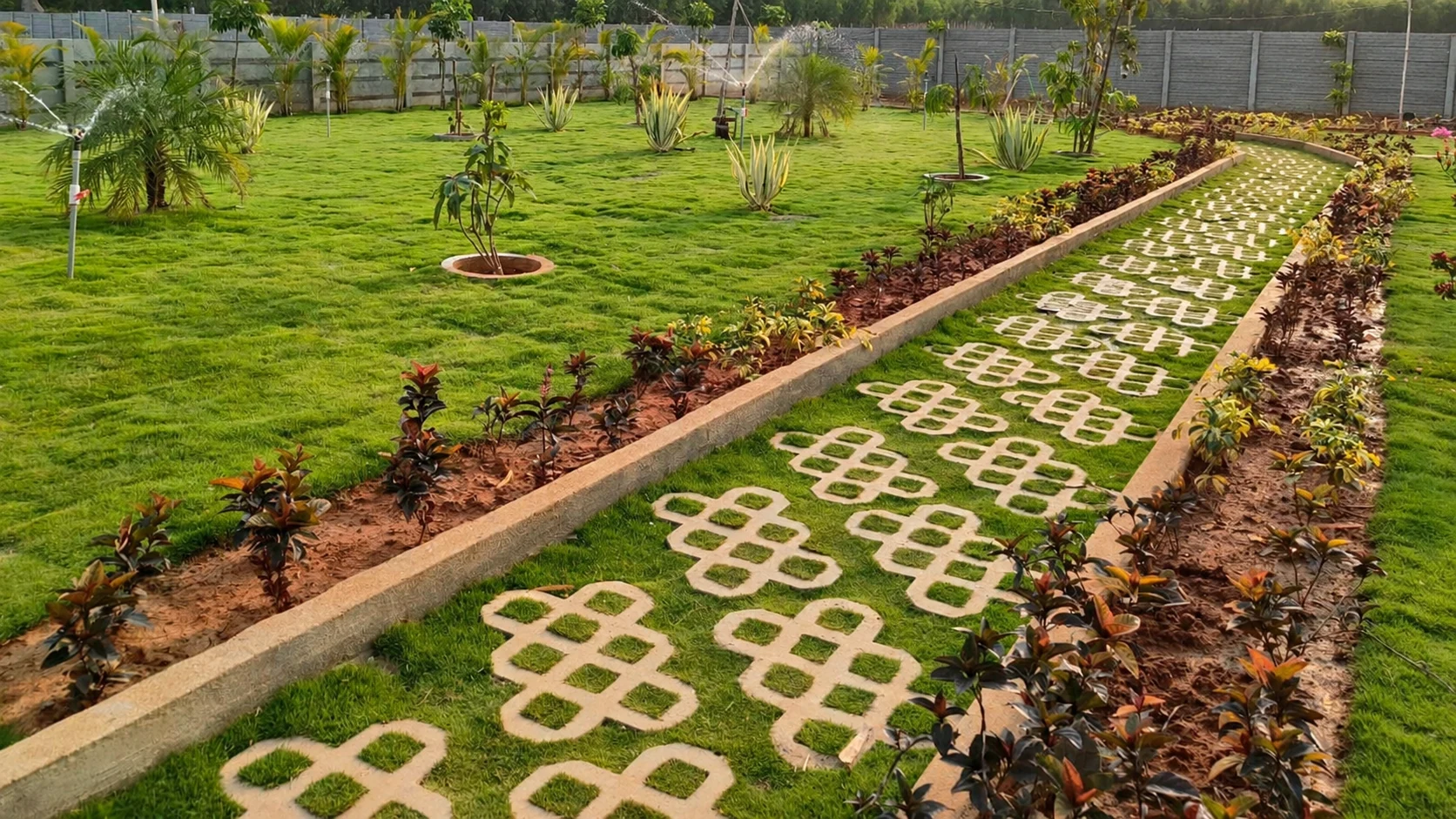 Landscaped pathway and planting at Evergreen Heaven